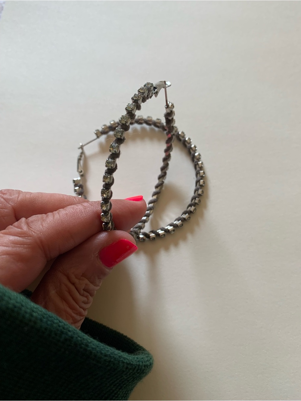 Rhinestone Hoop Earrings - Silver Sparkle